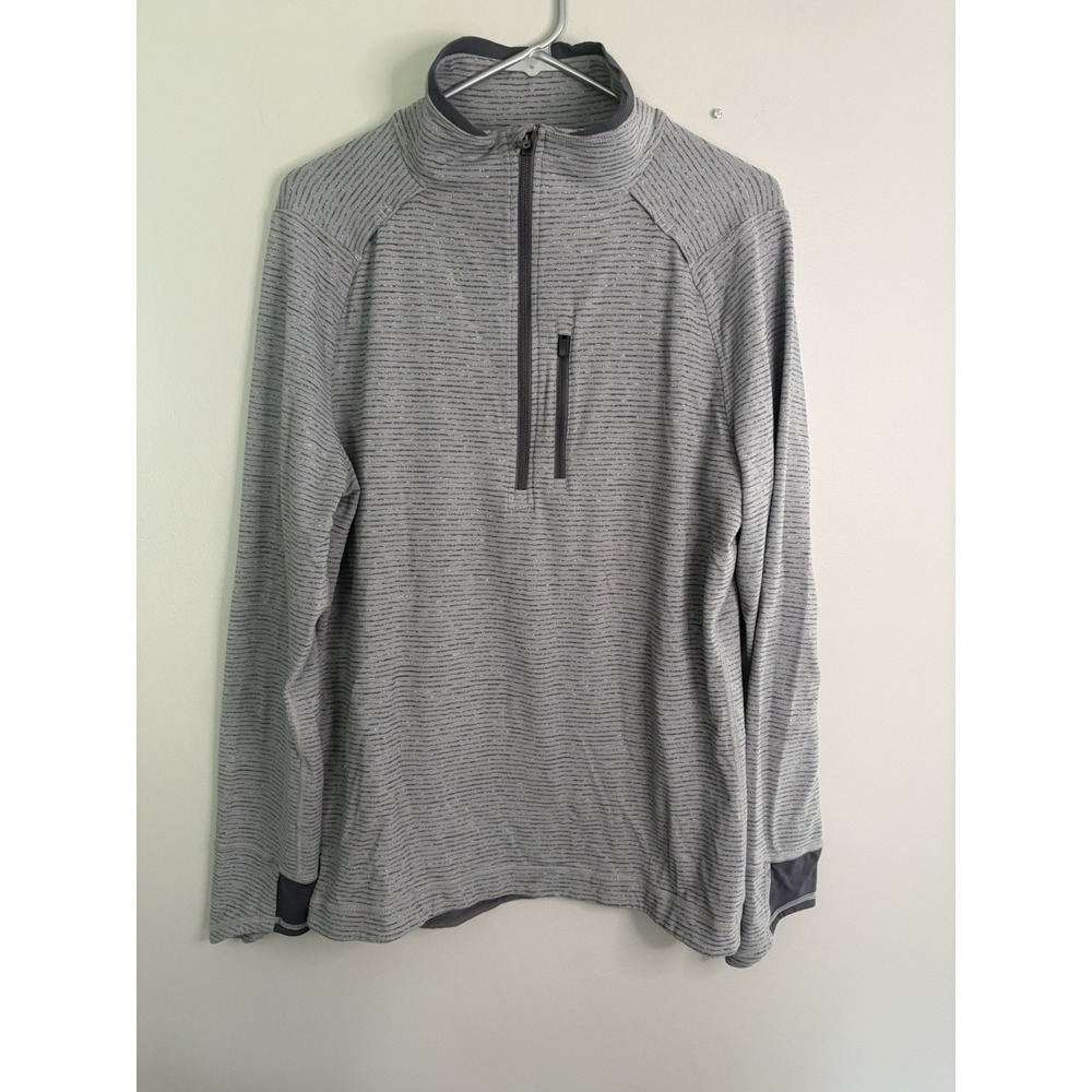 Lululemon Surge 1/2 Zip Pullover Long Sleeve Shirt Gray Striped Mens Large L